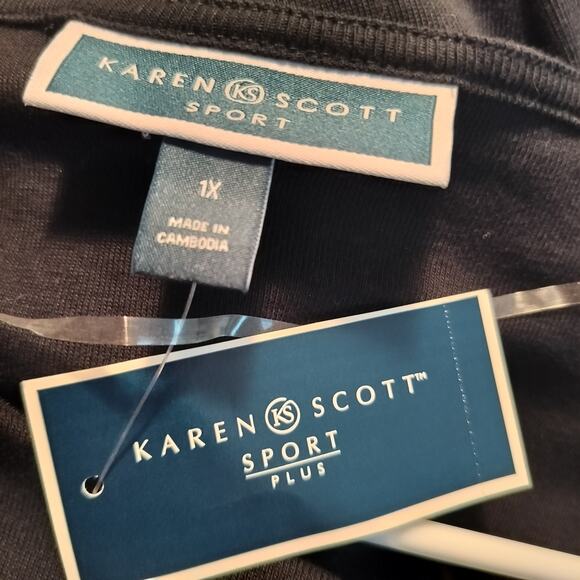 4449)Karen Scott Sport Deep Black 3/4 Sleeve Studded Boat Neck Plus Dress 1X - Picture 6 of 9